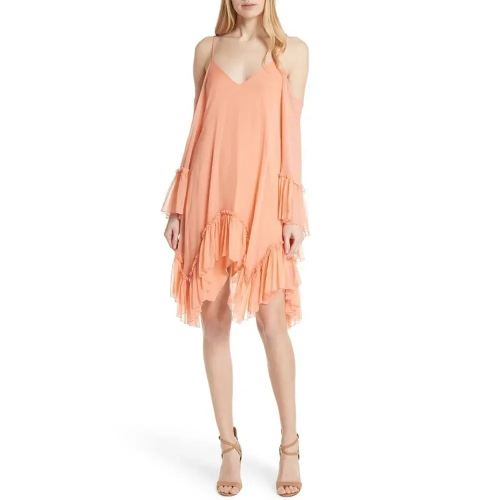 Alice + Olivia Ilaria 100% silk Dress in Peach